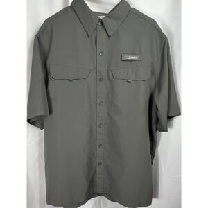 Habit Men's L Short Sleeve Woven Polyester Solid Gray Button-Up Shirt Pockets